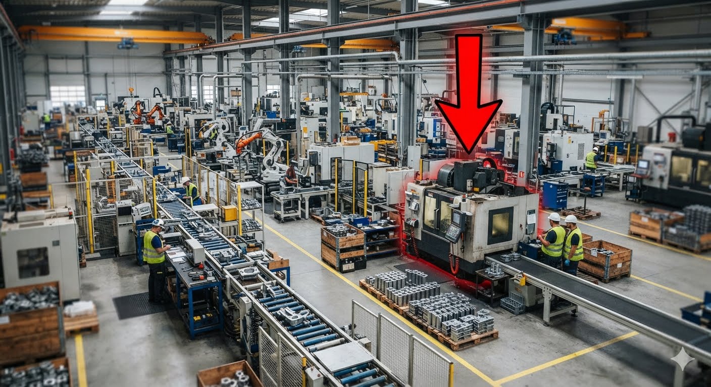 Manufacturing plant with a bottleneck highlighted